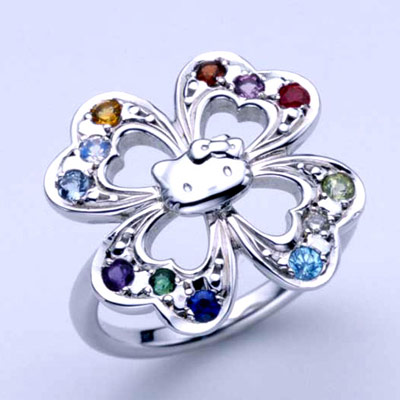 [Sanrio Hello Kitty Jewelry] Hello Kitty Sterling Silver 4 Leaf Clover Ring 